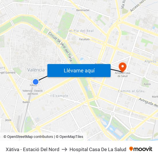 Estació Del Nord to Hospital Casa De La Salud map