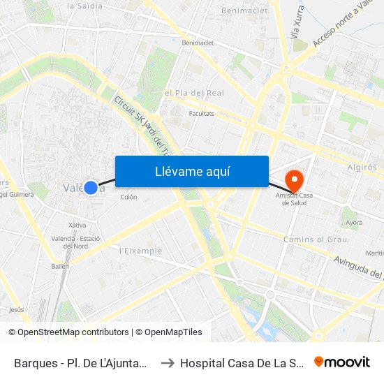 Barques - Pl. De L'Ajuntament to Hospital Casa De La Salud map