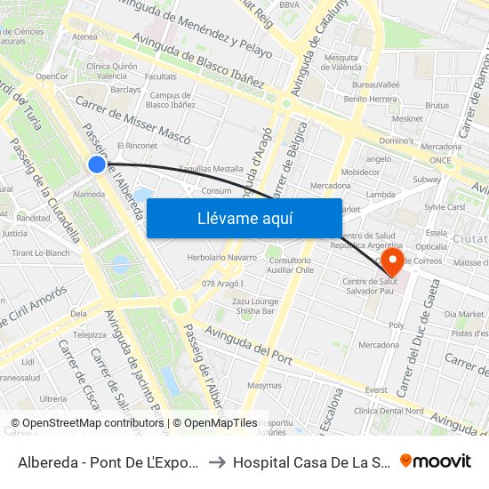 Albereda to Hospital Casa De La Salud map