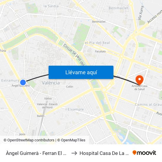 Àngel Guimerà - Ferran El Catòlic to Hospital Casa De La Salud map