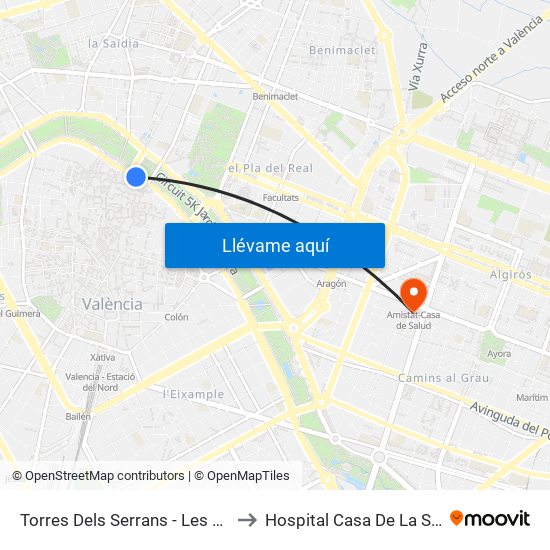 Les Corts to Hospital Casa De La Salud map