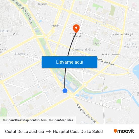Ciutat De La Justícia to Hospital Casa De La Salud map
