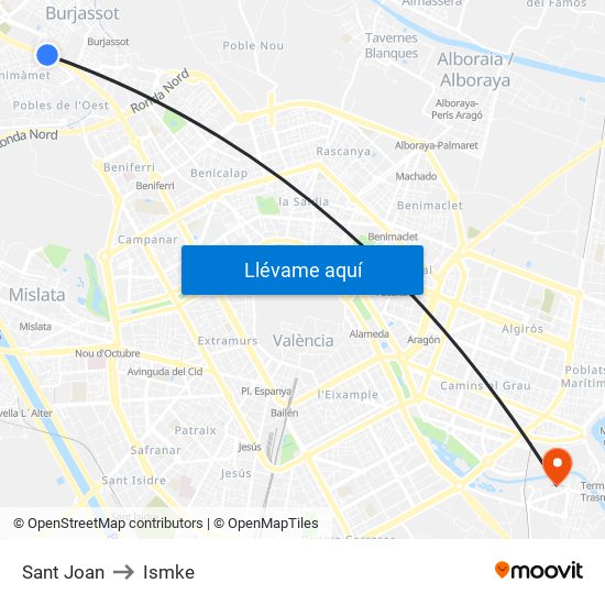 Sant Joan to Ismke map