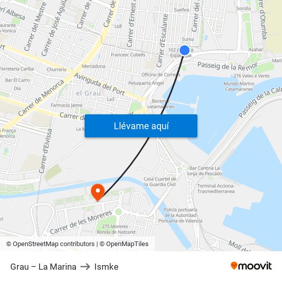 Grau – La Marina to Ismke map