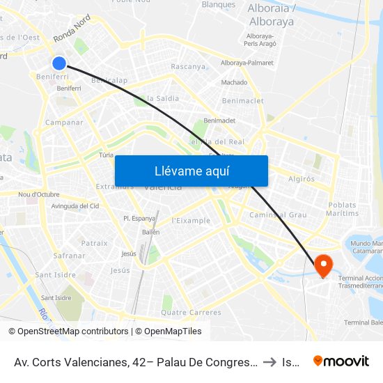 Av. Corts Valencianes, 42– Palau De Congressos [València] to Ismke map