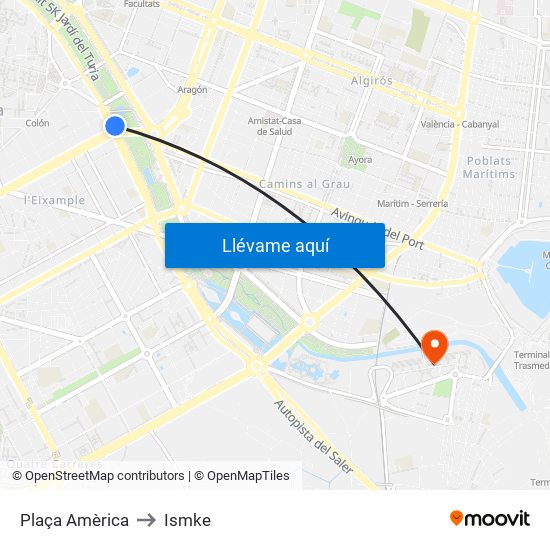 Plaça Amèrica to Ismke map