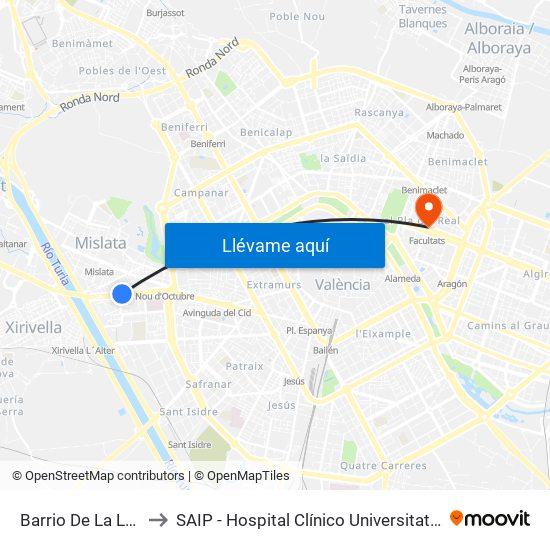 Barrio De La Luz to SAIP - Hospital Clínico Universitatio map