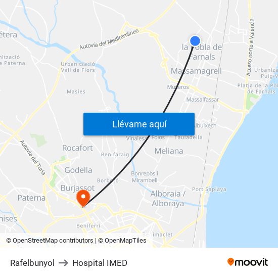 Rafelbunyol to Hospital IMED map