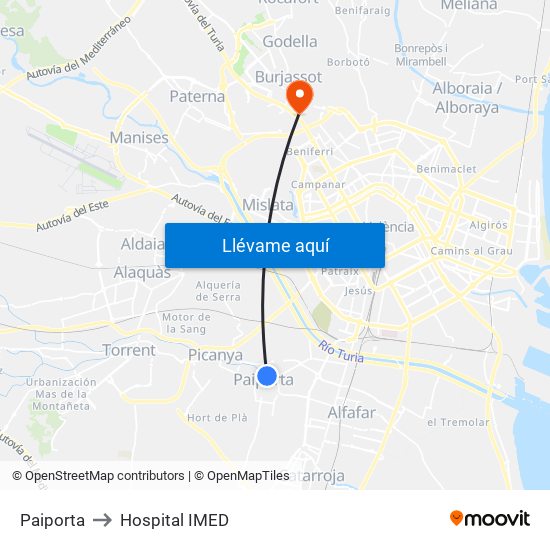 Paiporta to Hospital IMED map