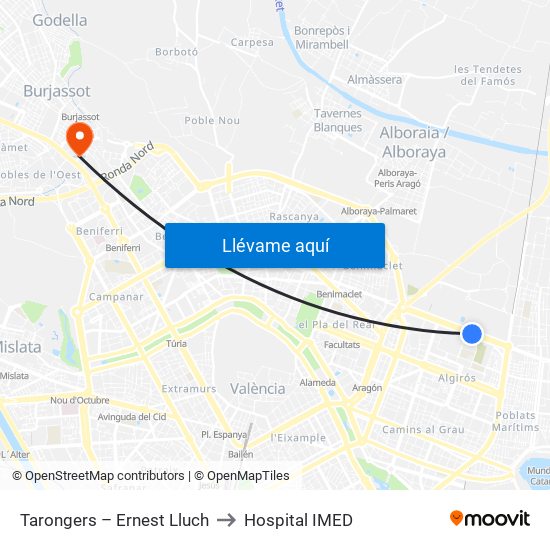 Tarongers – Ernest Lluch to Hospital IMED map