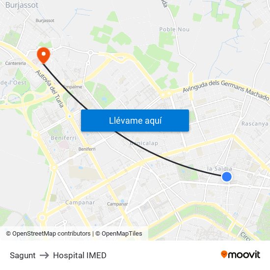 Sagunt to Hospital IMED map