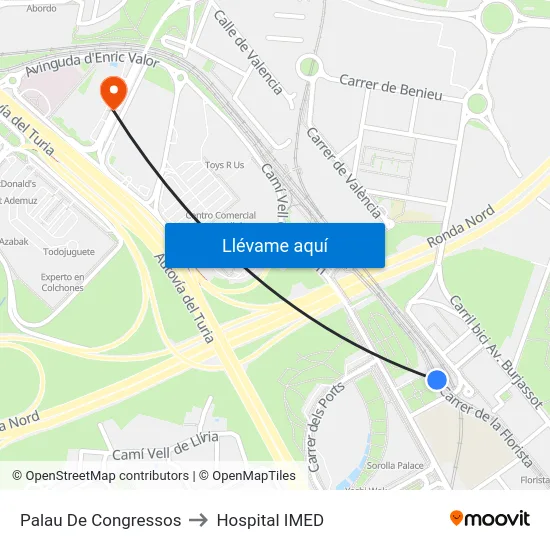 Palau De Congressos to Hospital IMED map