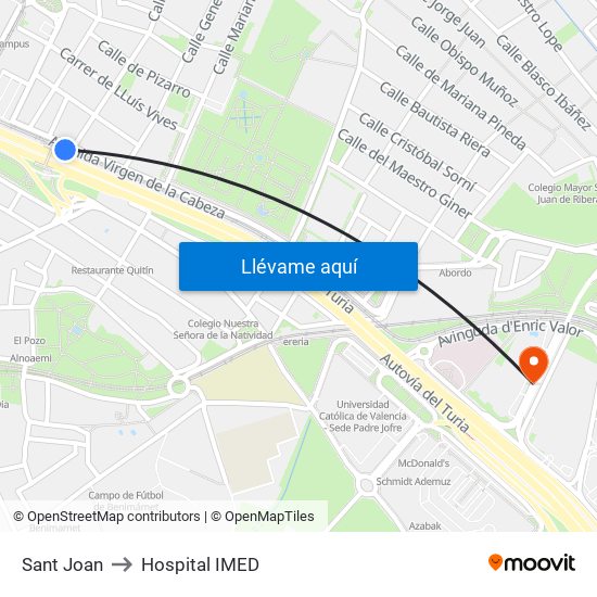 Sant Joan to Hospital IMED map