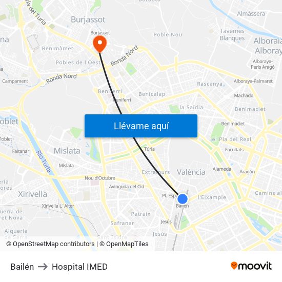 Bailén to Hospital IMED map