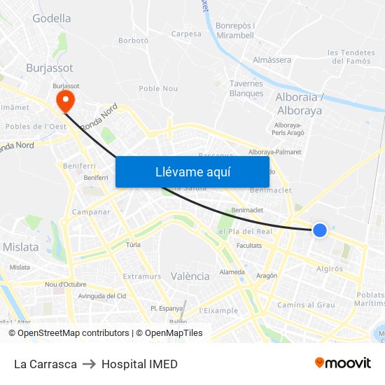 La Carrasca to Hospital IMED map