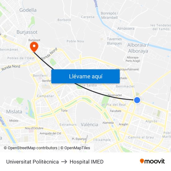 Universitat Politècnica to Hospital IMED map