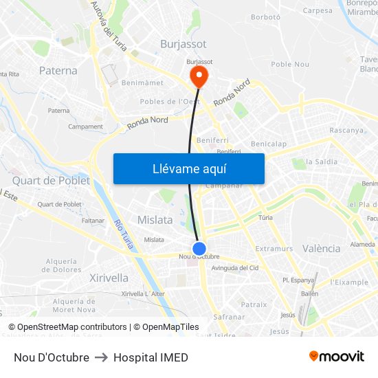 Nou D'Octubre to Hospital IMED map