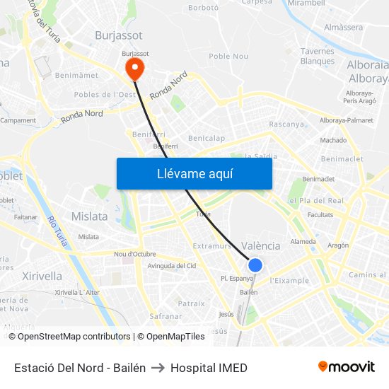 Estació Del Nord - Bailén to Hospital IMED map
