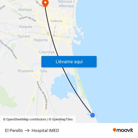 El Perelló to Hospital IMED map