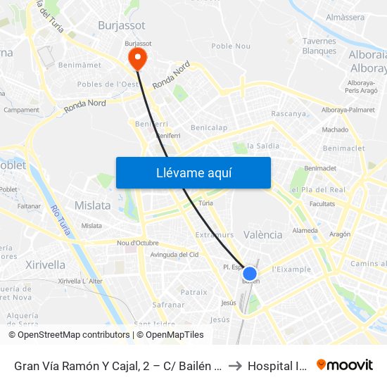 Gran Vía Ramón Y Cajal, 2 – C/ Bailén [València] to Hospital IMED map