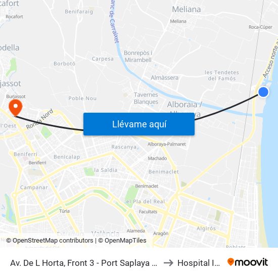 Av. De L Horta, Front 3 - Port Saplaya [Alboraia] to Hospital IMED map