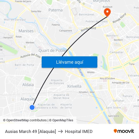 Ausias March 49 [Alaquàs] to Hospital IMED map