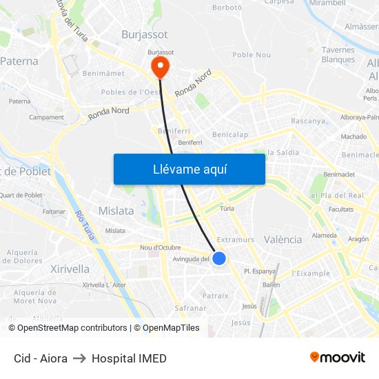 Cid - Aiora to Hospital IMED map
