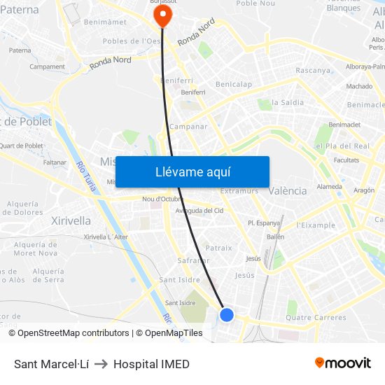 Sant Marcel·Lí to Hospital IMED map