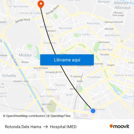 Rotonda Dels Hams to Hospital IMED map