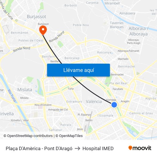 Plaça Amèrica to Hospital IMED map