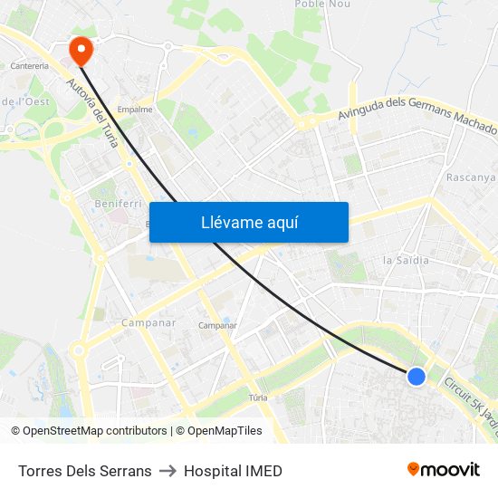 Torres Dels Serrans to Hospital IMED map