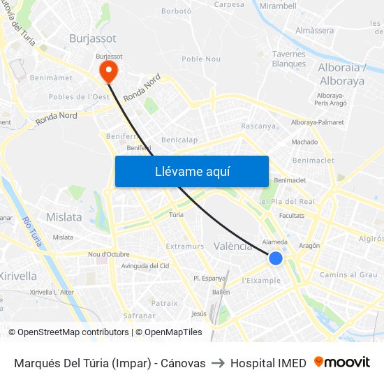 Marqués Del Túria (Impar) - Cánovas to Hospital IMED map