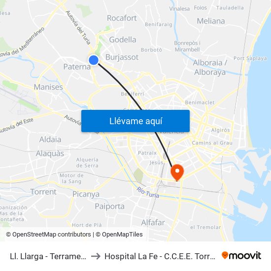 Ll. Llarga - Terramelar to Hospital La Fe - C.C.E.E. Torre B map
