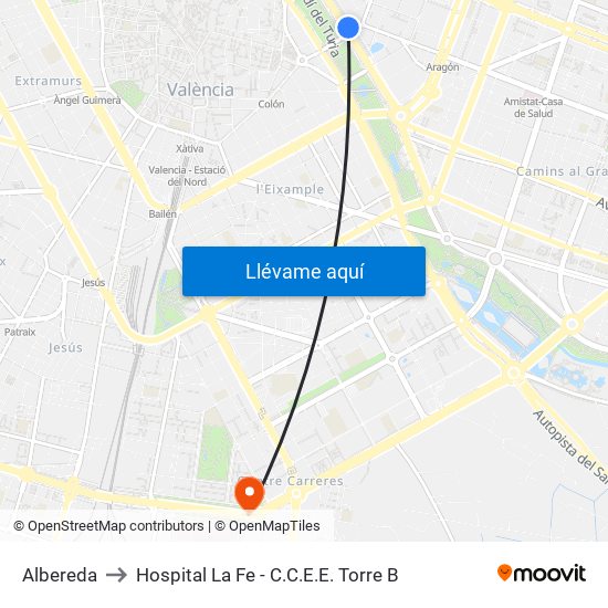 Albereda to Hospital La Fe - C.C.E.E. Torre B map