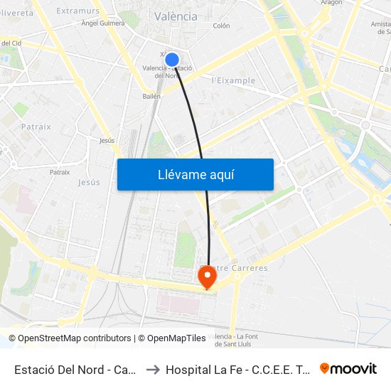 Estació Del Nord - Castelló to Hospital La Fe - C.C.E.E. Torre B map