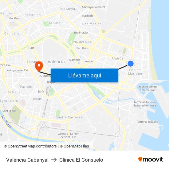 València-Cabanyal to Clínica El Consuelo map