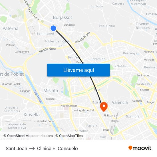 Sant Joan to Clínica El Consuelo map