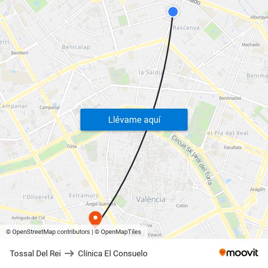 Tossal Del Rei to Clínica El Consuelo map