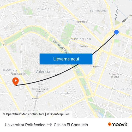 Universitat Politècnica to Clínica El Consuelo map