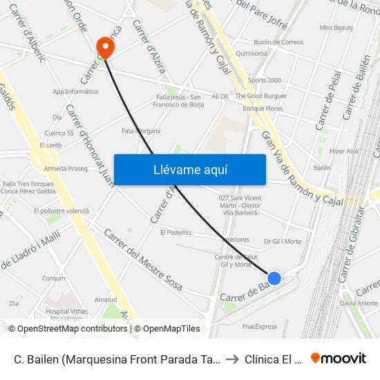 C. Bailen (Marquesina Front Parada Taxis) Estació Ave [València] to Clínica El Consuelo map