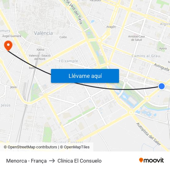 Menorca - França to Clínica El Consuelo map