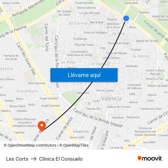 Les Corts to Clínica El Consuelo map