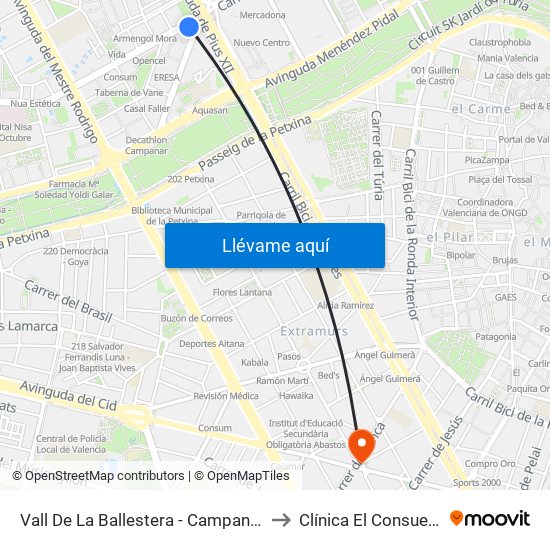 Vall De La Ballestera - Campanar to Clínica El Consuelo map