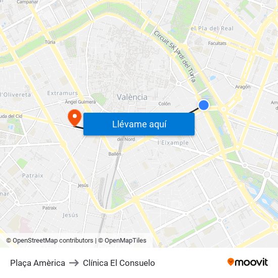 Plaça Amèrica to Clínica El Consuelo map