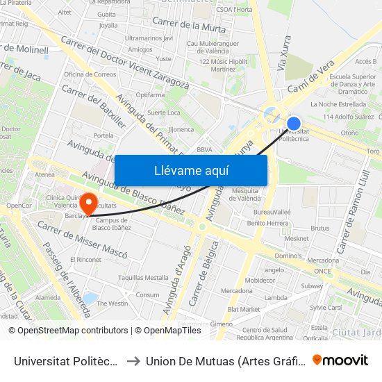 Universitat Politècnica to Union De Mutuas (Artes Gráficas) map