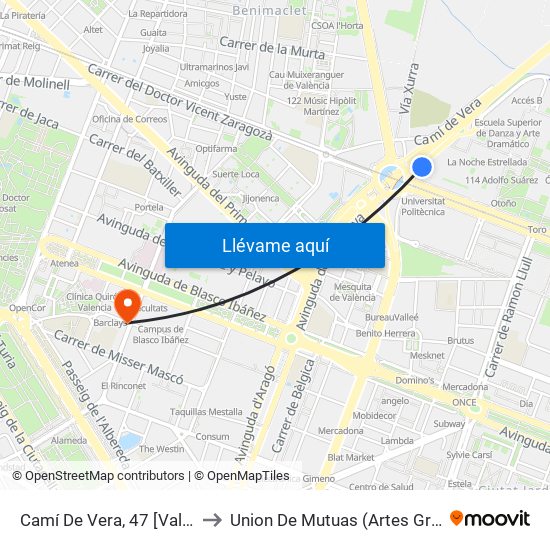 Camí De Vera, 47 [València] to Union De Mutuas (Artes Gráficas) map