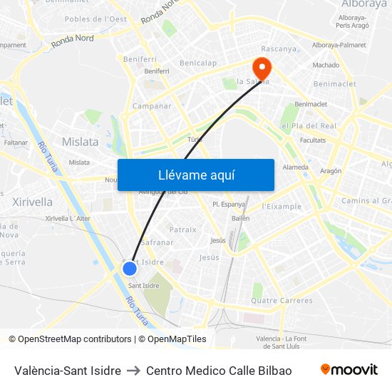 València-Sant Isidre to Centro Medico Calle Bilbao map