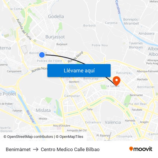 Benimàmet to Centro Medico Calle Bilbao map