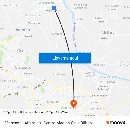 Moncada - Alfara to Centro Medico Calle Bilbao map