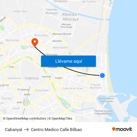 Cabanyal to Centro Medico Calle Bilbao map